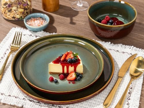 Image of GBHOME Dinnerware Sets for 8, 24 Pieces Ceramic Plates and Bowls Set | Scratch Resistant Stoneware Dishes Set, Dishwasher & Microwave Safe, Reactive Glaze-Multi-Green