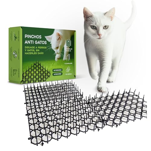 Mablik® Pinchos Anti Gatos, 12 Alfombrillas 15x20cm + 12 Anclajes + 20 Bridas. Mallas Antigatos Jardin, para Interior y Exterior Mantiene Alejados a los Gatos (12 Alfombrillas 15x20 cm)