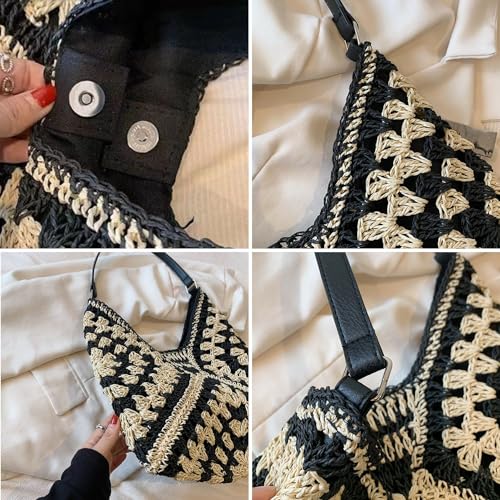 Adjustable Shoulder Strap Straw Beach Handbag,Striped Weave Beach Shoulder Bag, Vacation Summer Bags for Women4