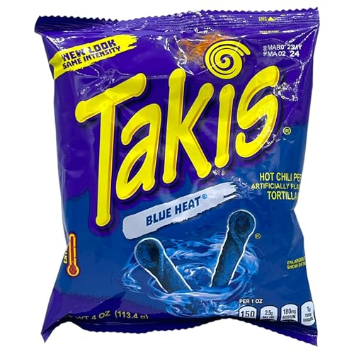 Takis Blue Heat Rolled Tortilla Chips, Extreme Hot Chili Flavor, 113 grams Bag