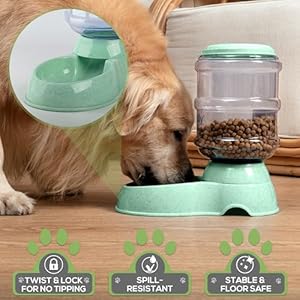 2 Pack Self Feeding Dog Food and Water Dispenser – 3.75L Automatic Pet Feeder for Small & Medium Dogs, Spill Proof Gravity Cat Feeder and Water Dispenser (Green)