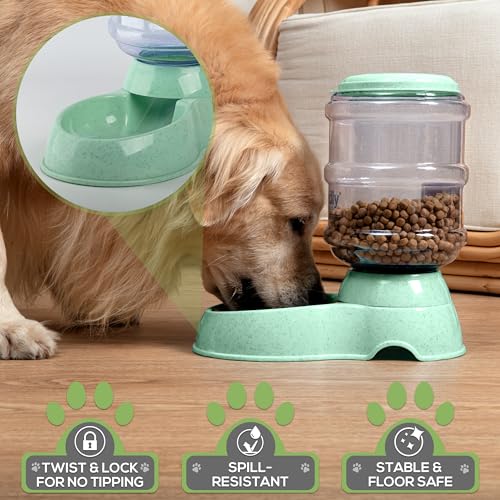 2 Pack Self Feeding Dog Food and Water Dispenser – 3.75L Automatic Pet Feeder for Small & Medium Dogs, Spill Proof Gravity Cat Feeder and Water Dispenser (Green) 2 Pack Self Feeding Dog Food and Water Dispenser – 3.75L Automatic Pet Feeder for Small & Medium Dogs, Spill Proof Gravity Cat Feeder and Water Dispenser (Green)