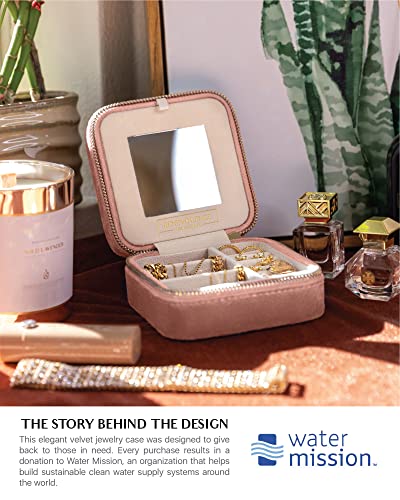 Plush Velvet Travel Jewelry Box Organizer | Travel Jewelry Case Small Jewelry Box For Women | Jewelry Travel Organizer, Jewelry Travel Case For Women | Earring Organizer With Mirror - Dusty Pink #TOP5