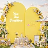 Set di 2 coperture elastiche per sfondo ad arco giallo, 2 m e 1,8 m, in spandex, a doppio strato, senza pieghe, per matrimoni, feste di compleanno, feste di compleanno