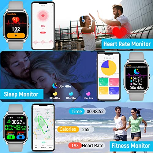 Smart Watches,1.81" Touch Screen Bluetooth Smartwatch For Android Ios Phones, Fitness Tracker, Ip67 Waterproof Fitness Watch With Dial/Receive/Heart Rate, Sports Tracker Watch For Men Women Gray #TOP1