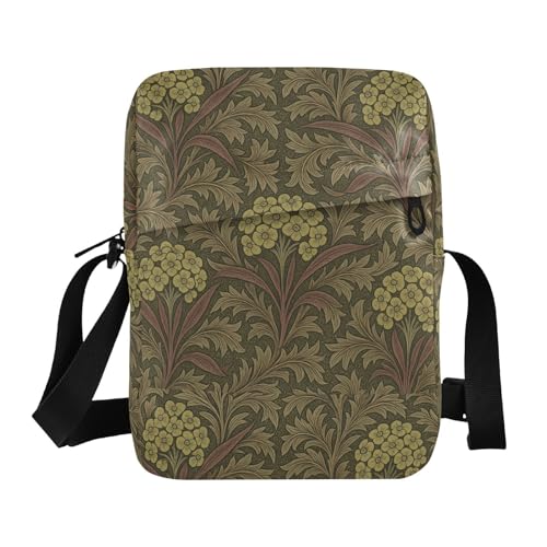 KLL Vintage Euphorbia Flower Pattern William Morris crossbody messenger bag Vegan Leather shoulder bag men Shopping Shoulder Handbags For Women