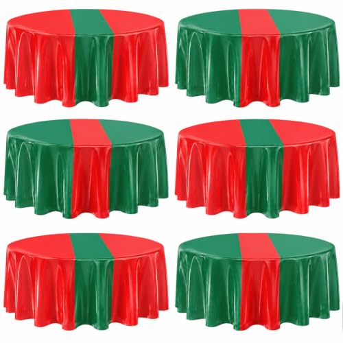 Image of Remagr 6 Pcs Round Plastic Tablecloth 84 Inch Disposable Tablecloth Party Table Cover for Graduation Wedding Birthday Retirement Decoration (Red,Green)