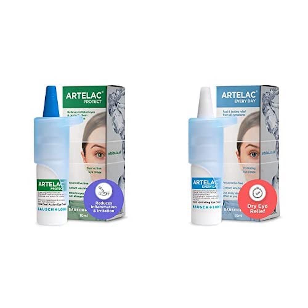 Artelac Eye Drops Multipack, Protect x2 Every Day x1, Allergy Eye Drops, Protect, Protection Against Allergens and Every Day Eye Drops for Dry Eyes Treatment, Both Contact Lens Friendly