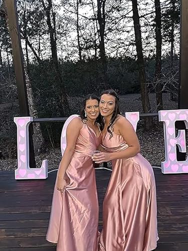 V Neck Satin Bridesmaid Dresses Long for Women Spaghetti Straps Prom Party Formal Gowns with Pockets4