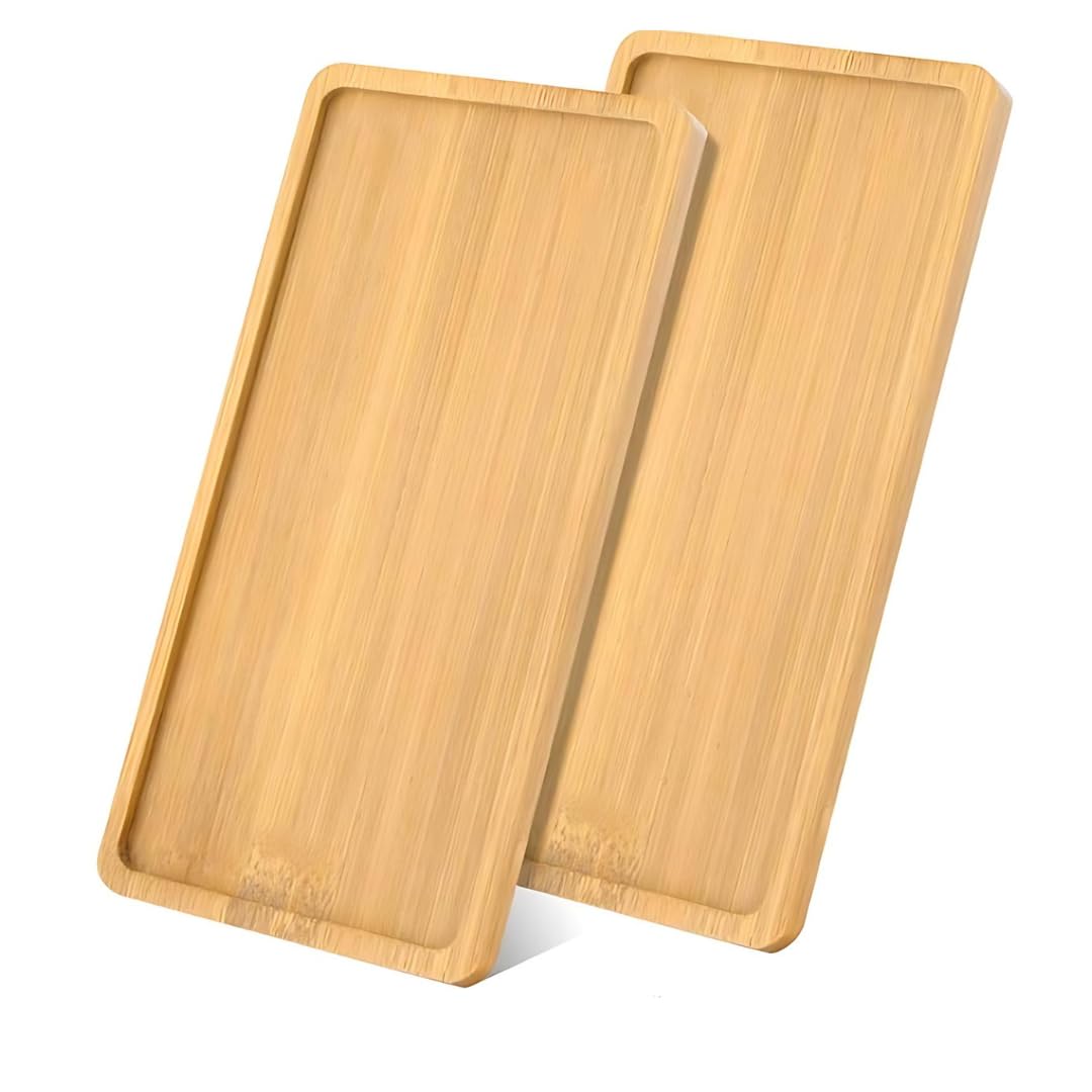 MAHAVEN 2 Pcs Bamboo Tray, Rectangle Wooden Trays Small Rectangle Bamboo Tray Wood Plate Solid Bamboo Tea Serving Tray Cup Coaster Flower Plant Succulent Tray for Coaster, Tea, Coffee, Cake,Succulent