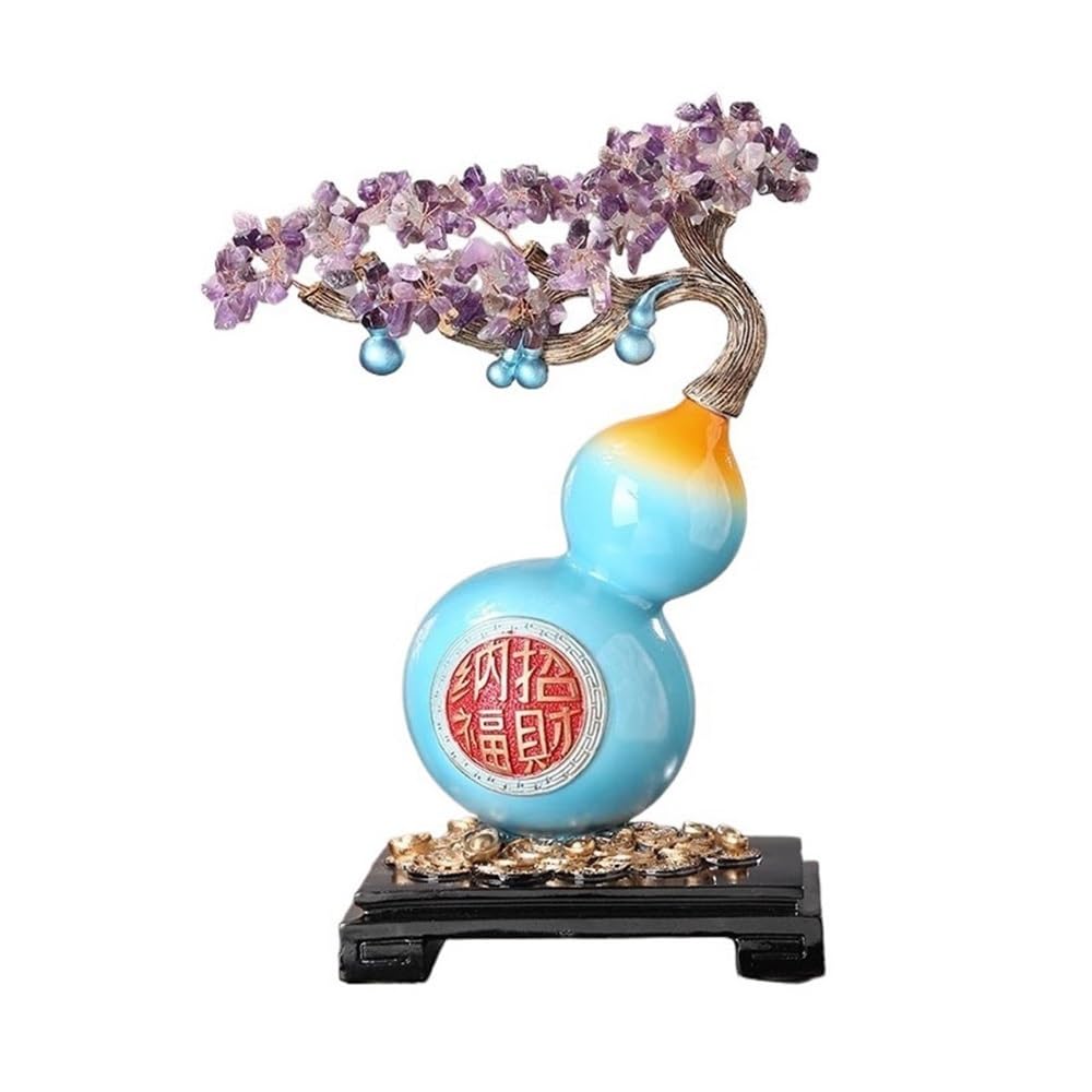 Home Decor Amethyst Money Tree with Gourd, Home Office Opening Housewarming Ornament Crafts Bonsai(Red)