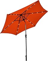 Vista 27 de Tangkula Sombrilla solar de patio de 10 pies, sombrilla de mercado de mesa al aire libre con 24 luces LED, ajuste de inclinación, mango de manivela