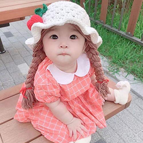loinhgeo Baby Girls Bucket Hat Braided Wig Woolen Yarn Knitted Hat Sunflower Cherry Cap Casual Cap Photo Prop Gift Pink Bowknot3