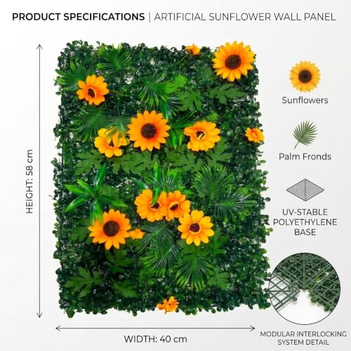 Image of Dekorly Artificial Grass Wall Panels | Indoor Outdoor Decoration | Garden, Floor, Balcony Home Decoration | Vertical Garden Artificial Wall Plants (Sunflower Mat, 58cm x 40cm)