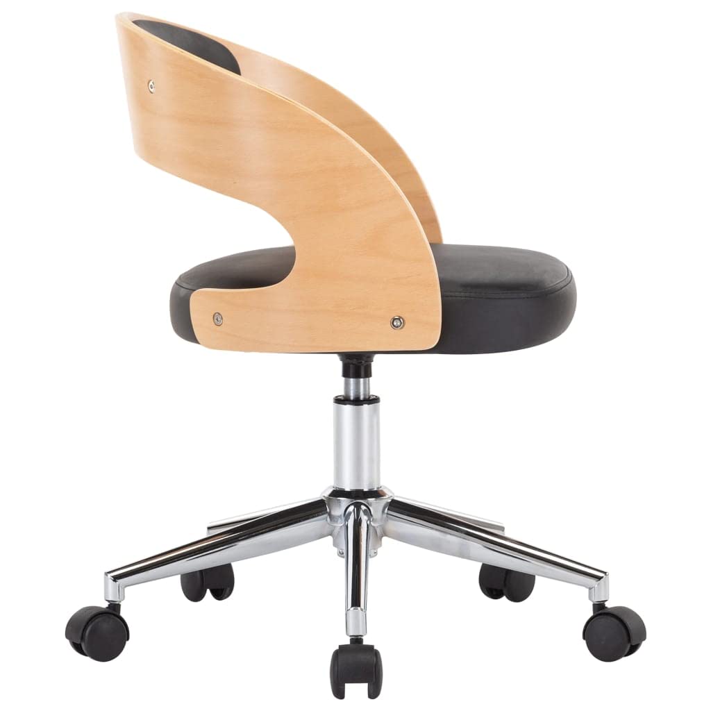 Krzesło do jadalni obrotowe, czarne, z ramą z drewna łukowego i obiciem ze sztucznej skóry, ergonomiczne oparcie, kółka z tworzywa sztucznego, 48 x 53 x 66,5 – 74,5 cm, łatwe w pielęgnacji