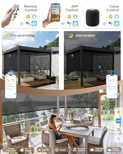 Image of Kincmo Motorized Outdoor Shades for Patio Porch, Custom Outdoor Motorized Blinds with Remote, Waterproof & Windproof Patio Shades Work with Apple Home,Alexa,Google (Dark Grey-5% Openness)