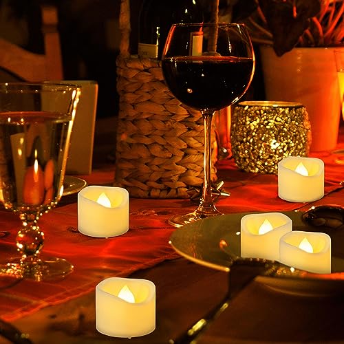 Image of 72 Pack 1.5 inch x 1.2 inch Tea Lights Candles Battery Operated, Flameless Flickering LED Tealights Votive, Electric Outdoor Flicker Small Fake Candles Bulk for Wedding Halloween Christmas Decorations