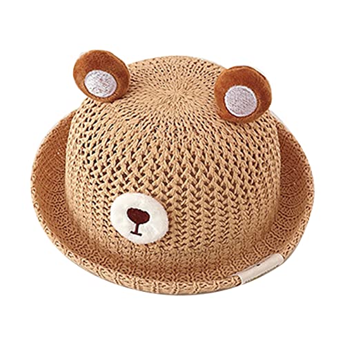 Bucket Hat,Little Kids Straw Hat Toddler Boys Girls Breathable Beach Sun Visors Hats Bear Ear Decorations Accessory