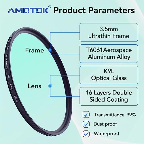 AMOTOK 49mm Ultra-Slim UV Camera Filter,16 Multi-Layer Coated HD/Waterproof/Scratch Resistant UV Filter with,Optical Glass+Aluminum Alloy Frame for Any 49mm Camera Lens - Image 3