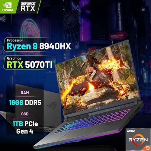 Image of ASUS ROG Strix G16 16 inch WUXGA 165Hz Gaming Laptop, GeForce RTX 5070 Ti, AMD Ryzen 9-8940HX, 12GB GDDR7, 16GB DDR5, 2TB Storage (1TB SSD+1TB Docking Station Set), Backlit Keyboard, Win 11 Pro, Gray