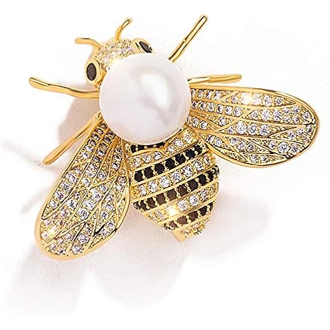 Gleamart Honey Bee Brooch Pin Rhinestone Insect Animal Brooches for Women White Cover