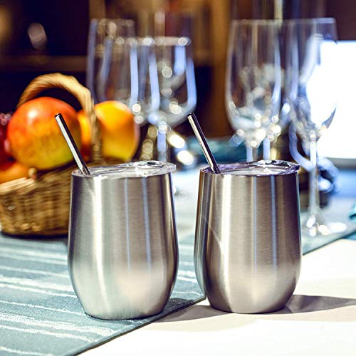 Gteller Edelstahl Stemless Weingläser, doppelwandiger vakuumisolierter Becher, mit Deckel, ideal für Wein, Kaffee, Getränke, Champagner… – Ansicht 5