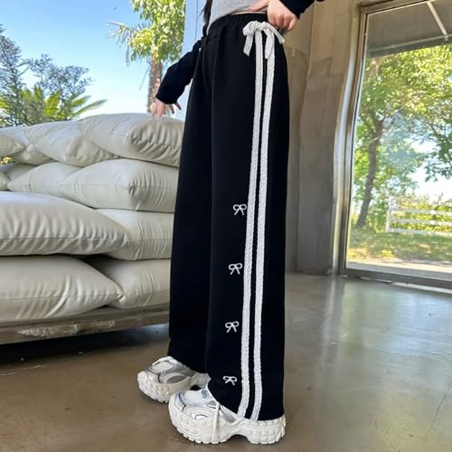 Girls Cute Sweat Pants Teens Kids Y2K Bowknot Side Baggy Casual Elastic Waist Relaxed Fit Wide Leg Sweatpants3