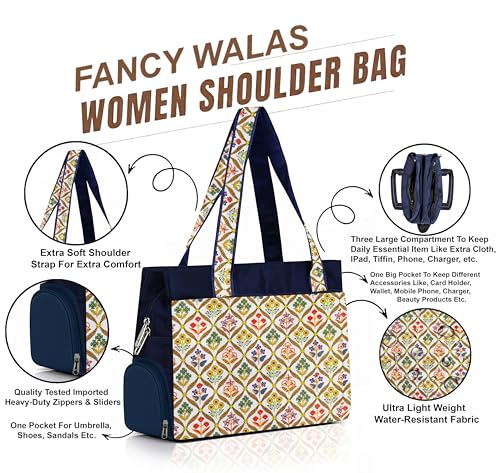 Image of Printed Handbag for Women | Office Bag | Stylish Bag for Office Use | Nylon Large Shoulder Bag 20 Liter | Stylish Tote for Office Use | Purse for Women | Vegan Handbag | Daily & Travel Use