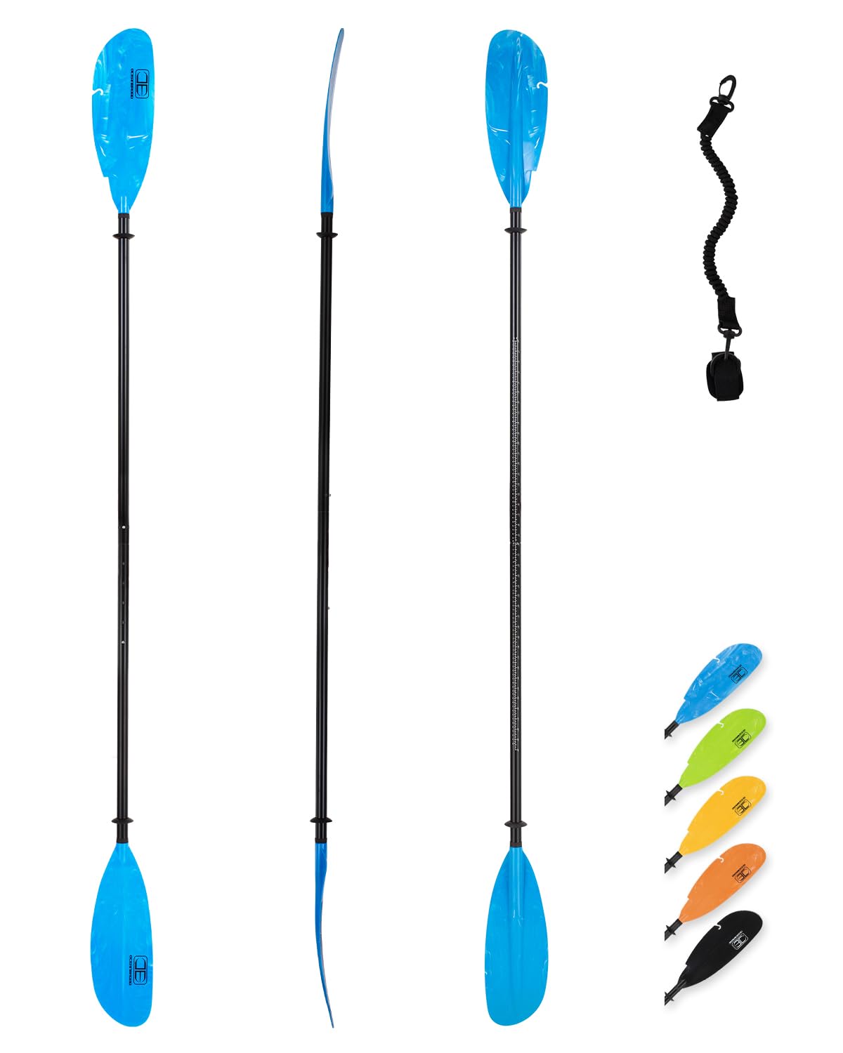 OCEANBROAD Adjustable Fishing Kayak Paddle - 94in/240cm-98in/250cm-102in/260cm Aluminum Alloy Shaft with Paddle Leash