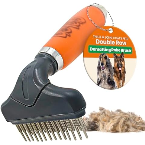 GoPets Double Row Dematting Rake for Dogs & Cats, Undercoat Grooming Brush, Safe Deshedding & Shedding Tool for Thick & Long Coats, Removes Mats & Tangles, Ideal for long-haired dogs Cover