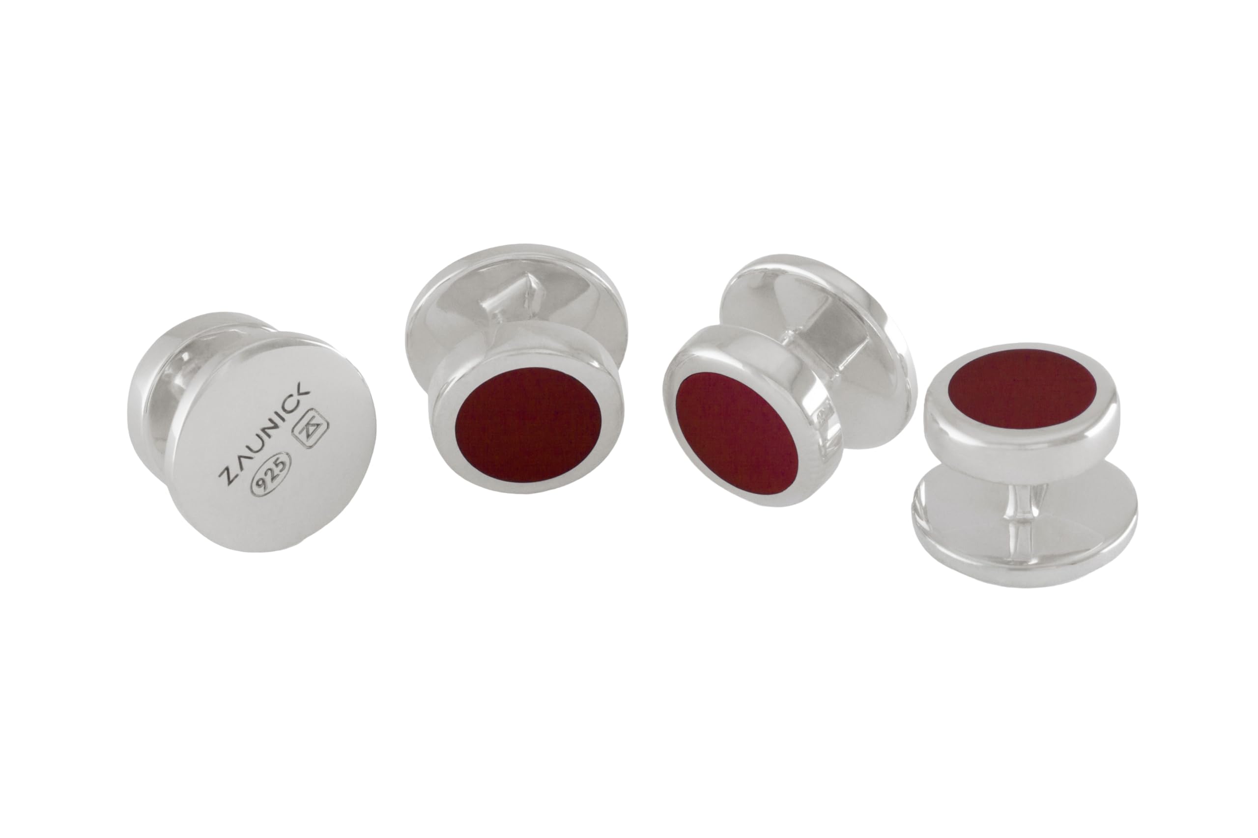 ZAUNICK Shirt Studs in Sterling Silver 925 and burgundy red enamel 4 Buttons Set
