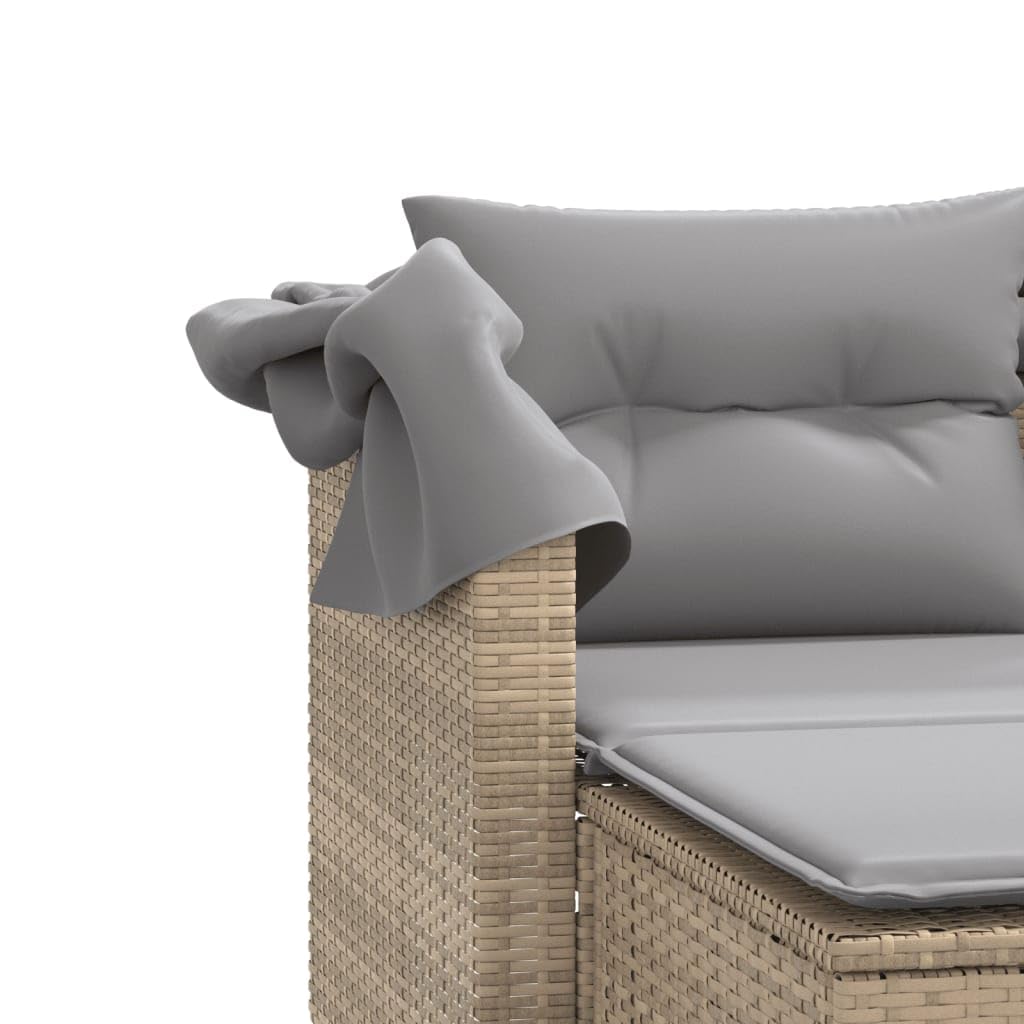 vidaXL Gartensofa 2-Sitzer mit Dach Hockern, Outdoor Sofa Gartenmöbel, Garten Lounge Set Terrasse, Terrassenmöbel Zweisitzer, Beige Poly Rattan