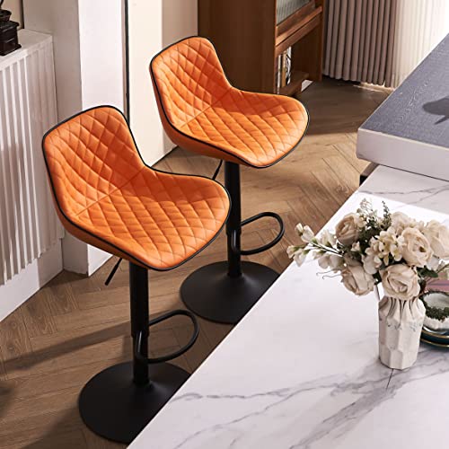 Youtaste Orange Black Bar Stools Set Of 2 Adjustable Counter Height Barstools Faux Leather Bar Stool With Back,Swivel Modern Metal Diamond Bar Chairs Home Kitchen Island Restuarant #TOP2