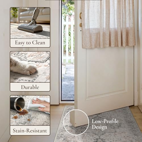 GENIMO Runner Rug 2x8 Non Slip Vintage Hallway Runner Rug, Low Pile Lightweight Rugs for Entryway, Hallway, Kitchen and Corridor, Light Taupe Brown
