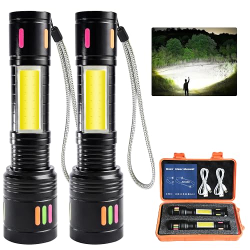 Jercoda Rechargeable Flashlights High Lumens, LCD Display, Aluminum 2 Pack | Alu...