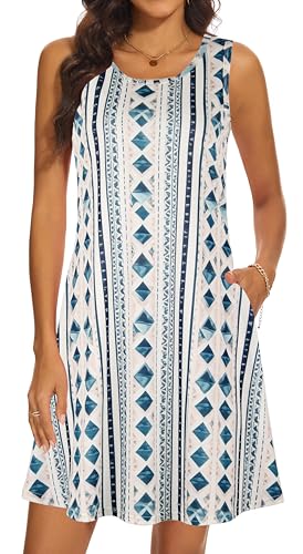 Image of Summer Dresses for Women 2026 Casual Sundresses Beach Cover Ups Sleeveless Tshirt Swing Dress with Pockets