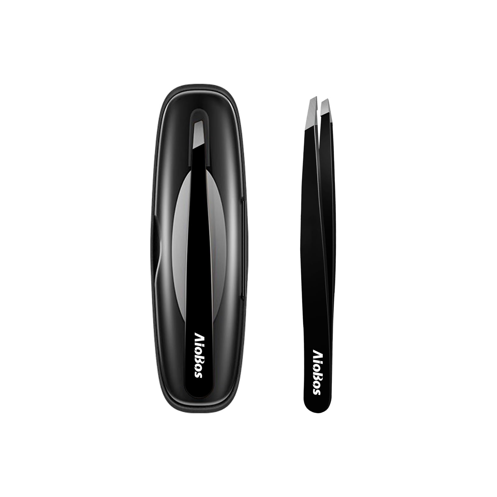 AioBos がっちりキャッチ 毛抜き 先斜め ピンセット オシャレ 贅沢さ 毛抜き 精密 ひげ抜き とげ抜き 男女兼用 不要な毛を簡単かつ正確に除去します 鏡付き宇宙カプセル収納ボックス(ブラック)