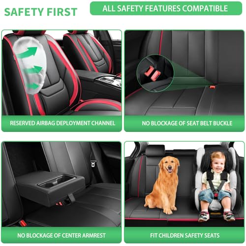 Image of Fit Outback Car Seat Covers for Subaru Outback 2010-2024 2025 2026 -Upgraded Premium Waterproof & Breathable Leather,Airbag Compatible,All-Weather Seat Cushion Protector,Full Set,Black-Red