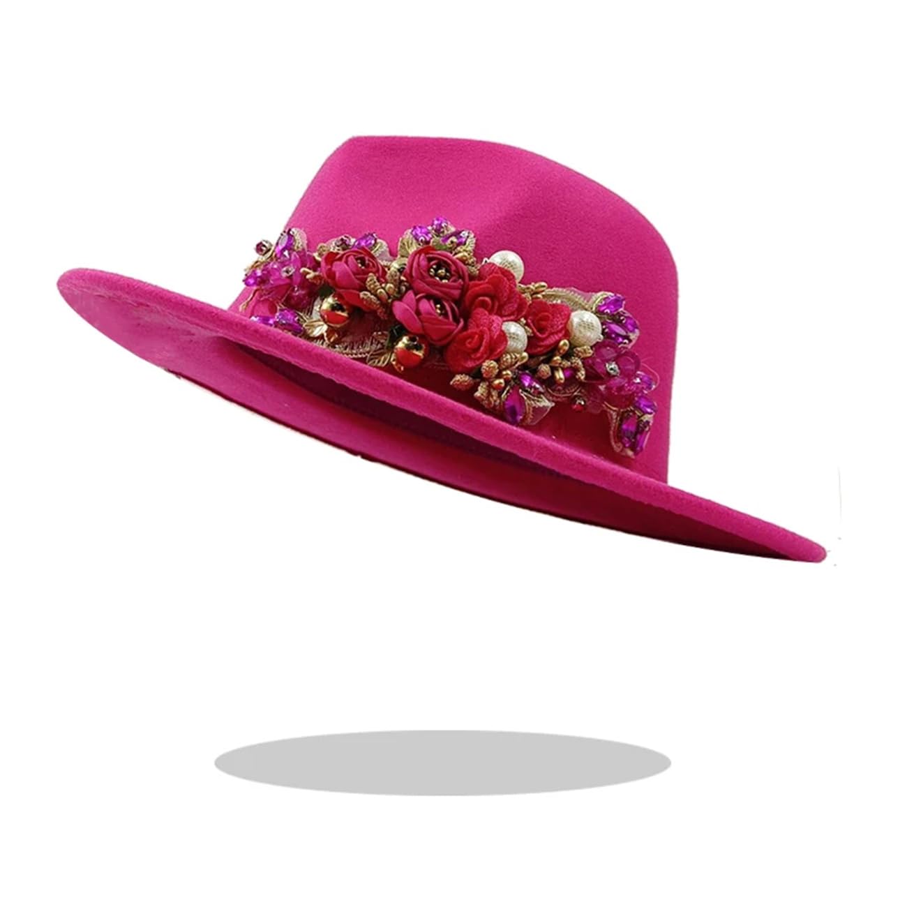 Cappello da donna a tesa larga Jazz Cap Autunno Inverno Chiesa Cappelli Femme Fiore Ricamato Cappello Fedora Matrimonio