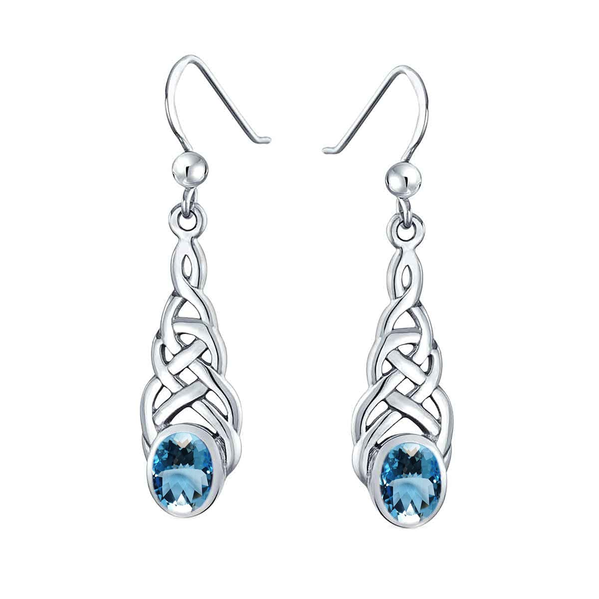 Scegli il tuo pietra preziosa 925 Celtic Knot goccia lineare orecchini design ovale forma gioielli per le donne ragazze Fish Hook Orecchini Birthstone