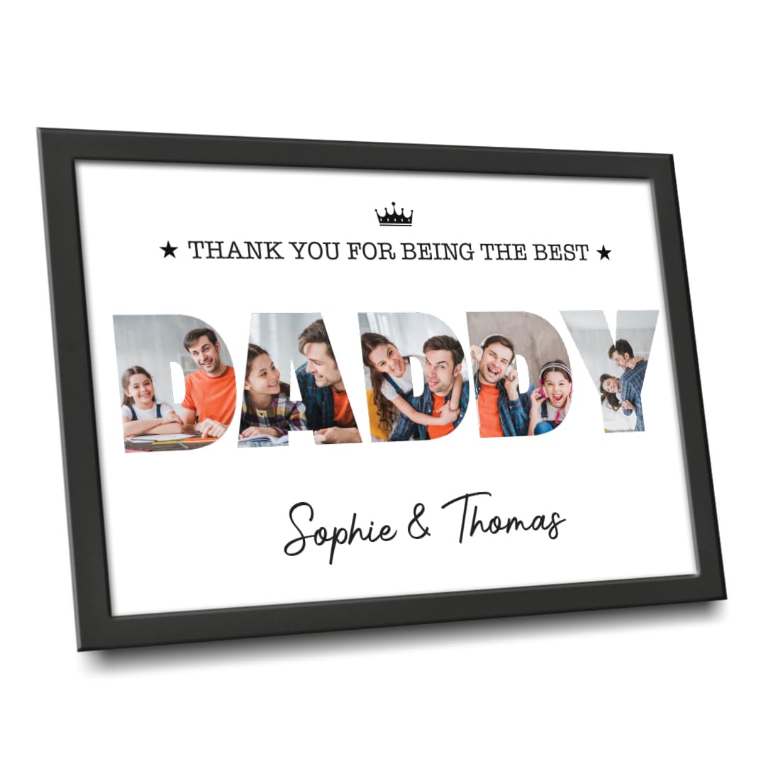 Star Online Personalised Father's Day Prints & Framed With DAD Pictures Inside The Letters Gifts For Dad, Grandfather, Birthday, Christmas, Fathers Day Unique Gift (Daddy)