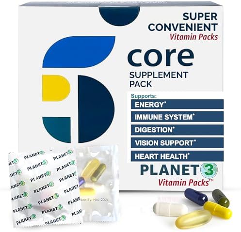 Daily Vitamin Packs for Men & Women – Immune, Energy & Heart Support with Vitamin D3, Omega-3, Probiotics, Methyl B12 & Vitamin C – Multivitamin with Lutein – Planet 3 Vitamin Packs, 30 Packets