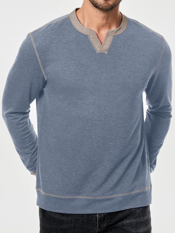 Mens Henley Long Sleeve Shirts Fall Lightweight Sweatshirts Casual V Neck Slim Fit Pullover T-Shirt3