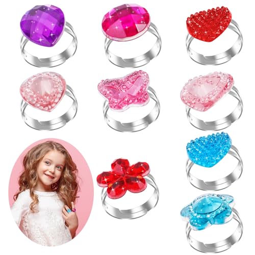 ASTER 9 Stück Kinderringe Mädchen Kinder Ringe für Mädchen Verstellbare Prinzessin Verkleiden Ring Set Kinder Dress Up Ring Set