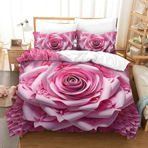 Parure de lit 3 pièces housse de couette 200x200 cm fermeture éclair fleurs roses - 2