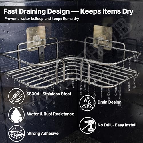 Image of 8 Pcs Bathroom Organiser Without Drill | Self Adhesive Wall Shelf Organizer & Soap Stand for Kitchen Bathroom | Toothbrush & Shampoo Holder L Corner Shelf (Silver)