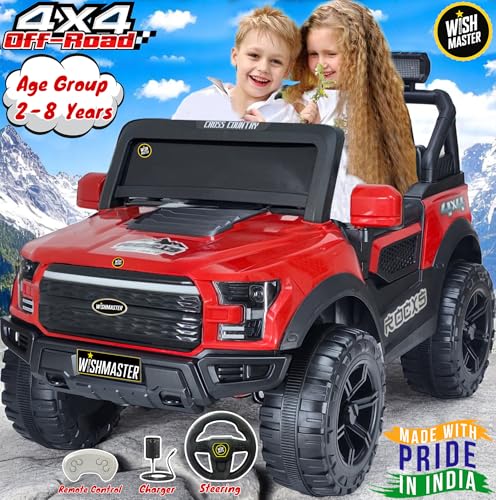 Image of Wishmaster Kids Electric Ride On Car Battery Powered with Remote Control | SUV Ride-On Toy Car for Boys & Girls | 2 Seater, Lights, Music, Off-Road 4x4 Wheel