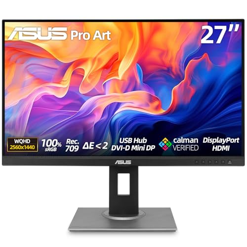 Image of ASUS ProArt 27 inch WQHD Monitor, IPS Display, 100% sRGB, Calman Verified, Ergonomic Stand | DisplayPort | HDMI | DVI-D Mini DP | USB Hub, Eye Care, Ergonomic Tilt Height Pivot Swivel Adjustable Stand
