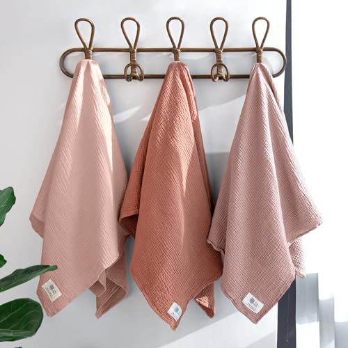 Image of lulumoon Muslin Swaddle Blankets for Baby: Lightweight & Breathable Receiving Blankets for Hospital - Neutral Registry Gift for Newborn 3pack (Chestnut)