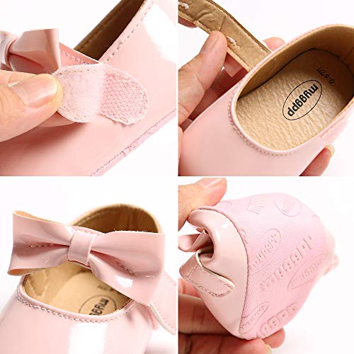Image of SOFMUO Baby Girls Mary Jane Flats with Bowknot Ballet Slippers Toddler First Walkers Infant Princess Wedding Party Christmas Dress Shoes